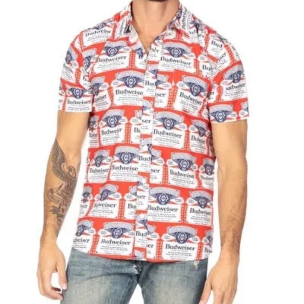Tipsy Elves Americold One Budweiser Button Down Camp Shirt NEW!
